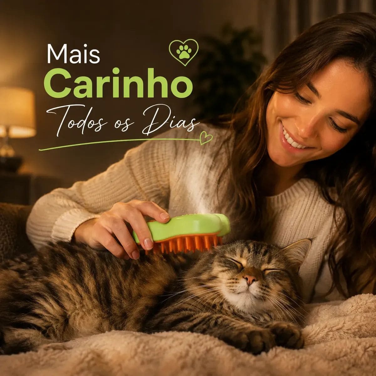 Gato deitado recebendo escovação com a VapoPet
